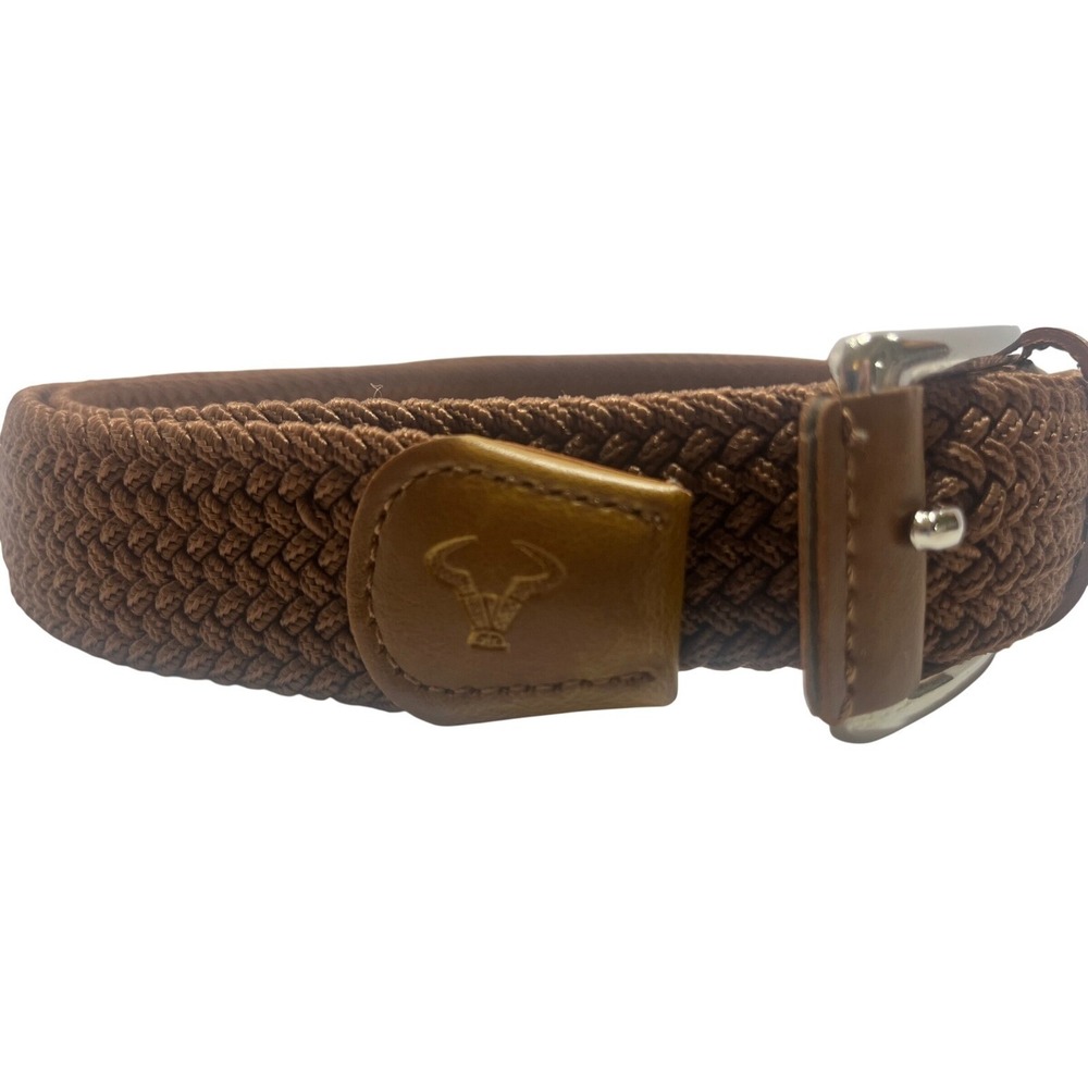 Torino‎ Brown Leather & Rayon Woven Stretch Western Casual Belt 45 Men's